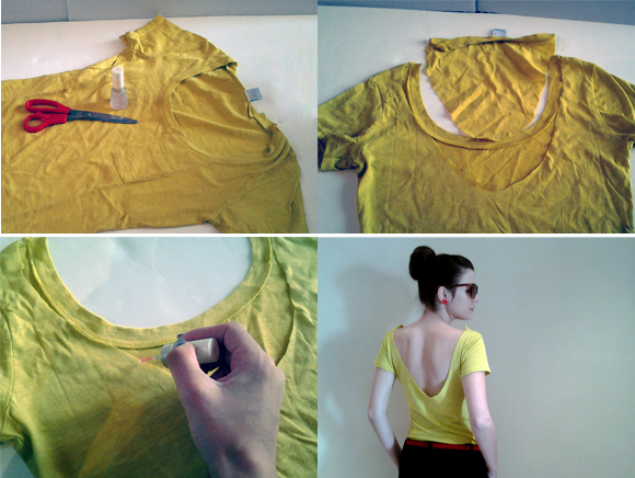 Turn a plain T-Shirt into a cute backless top. Video tutorial