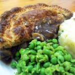 Ale & Mushroom Pie served with Spring Onion Potato Mash and Balsamic Garden Peas