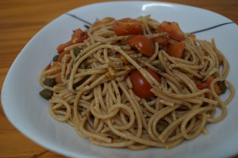 cherry tomato and caper spaghetti