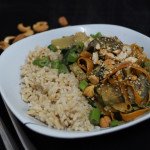 Vegetable Thai Curry topped with Crushed Cashews and Sesame Seeds