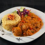 Spicy Mushroom Tikka served with Brown Rice, Shredded Red Cabbage & Carrot