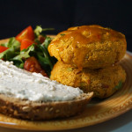 Curried Polenta Veggie Burgers with Rocket and Cherry Tomato Salad