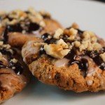 Iced Pineapple Cookies topped with Crushed Walnuts and Dark Chocolate Drizzle