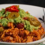 Spicy Chilli Bean Risotto with a Balsamic Pea & Coconut Puree