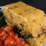 Mushroom, Spinach & Lentil Polenta Loaf served with a Tangy Tomato and Basil Sauce