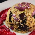 Chili Bulgur with Roasted Autumn Veggies and a Balsamic Beetroot Puree