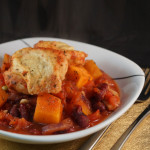 Winter Vegetable & Kidney Bean Stew topped with Rosemary & Thyme Chickpea Dumplings