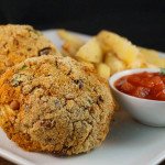 Gourmet Veggie Burgers with Hot Sauce and Fries